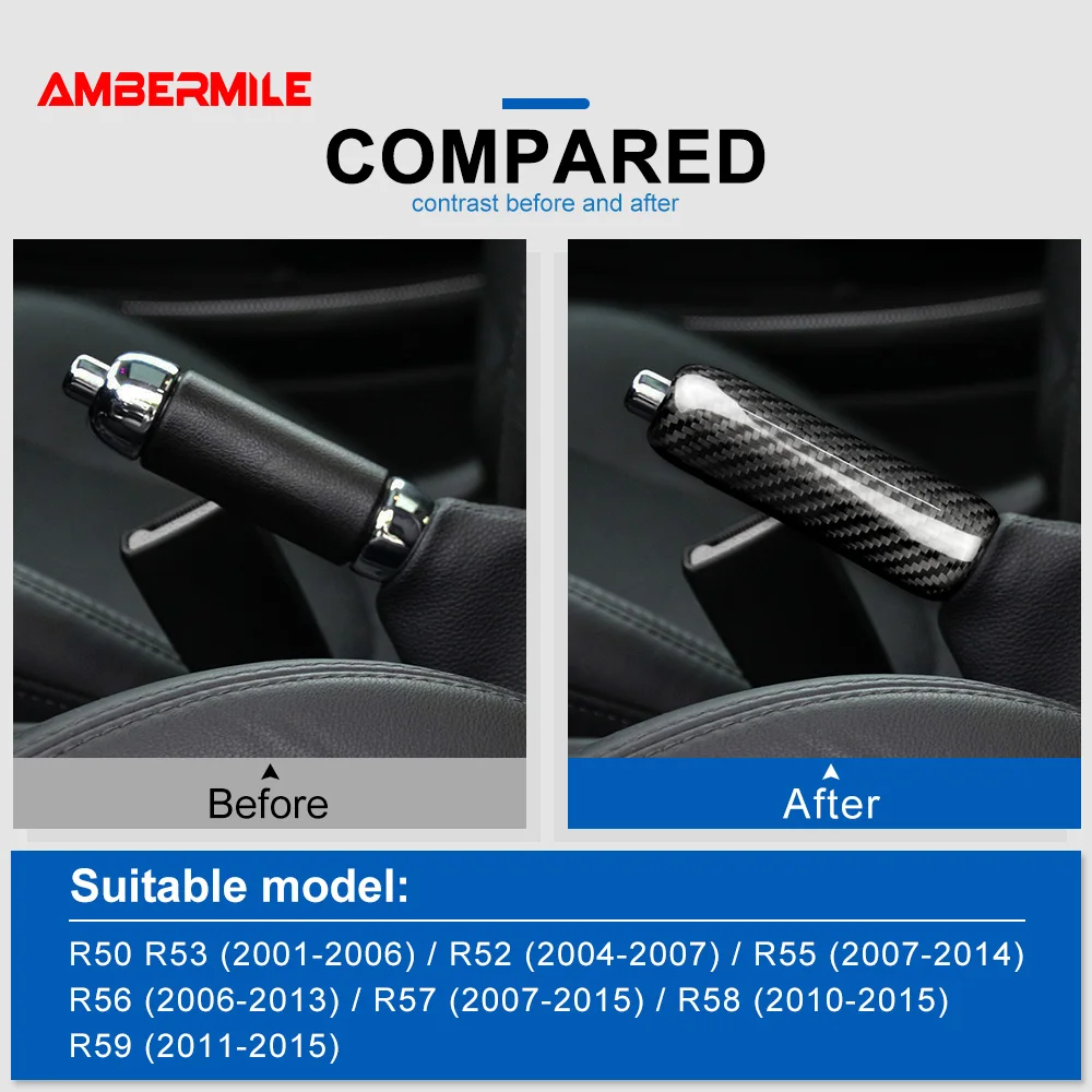 AMBERMILE Carbon Fiber for Mini Cooper R55 Clubman R56 R57 R58 R59 R50 R53 Accessories Interior Car Handbrake Grip Covers Trim