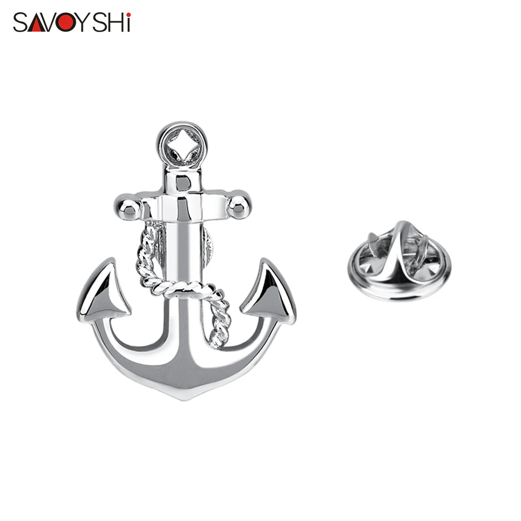 SAVOYSHI Novelty Silver color Anchor Shape Men Lapel Pin Brooches Pins Fine Gift for Mens Brooches Collar Party Gift Jewelry