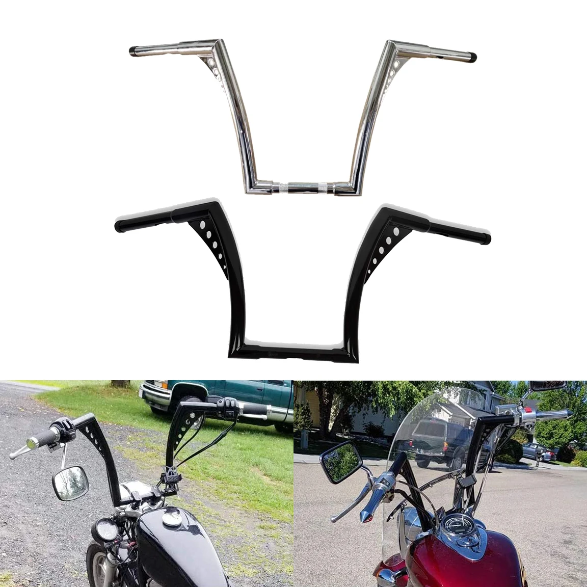 

25mm Motorcycle Handlebar 12" 14" 16" Rise Ape Hangers 1 1/4" for Harley Sportster XL 1200 883 Softail Dyna Touring Road Glide