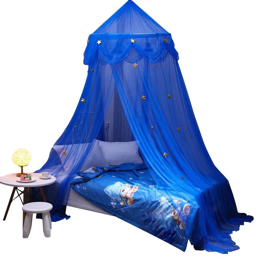 Children's Blue Star Dreamy Fantasy Star Hanging Lace Dome Mosquito Net Canopy European Korean Round Bedroom Bedding Curtain