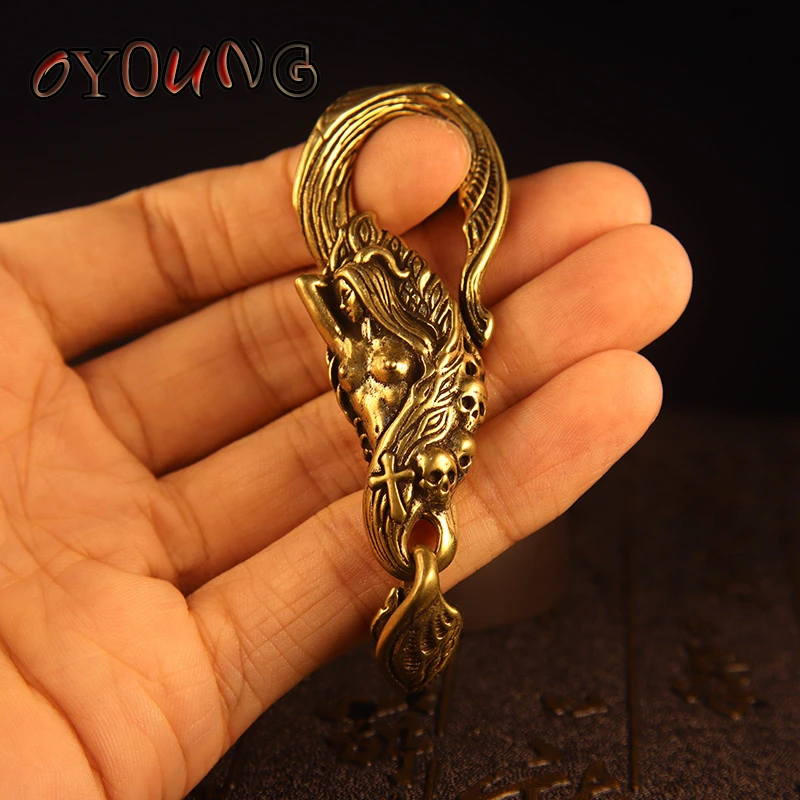 Pure Brass Mermaid Skull U Hooks Vintage Metal Car Key Chain Accessory Handmade DIY Keychain Punk Belt Strap Buckle Leather Clip