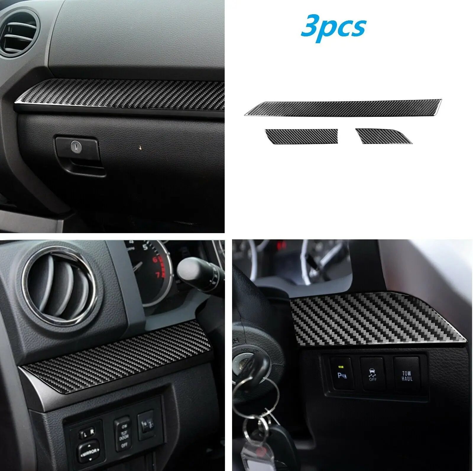 Carbon Fiber Console Dashboard Stripe Cover Trim For Toyota Tundra 3pcs 2014-2018