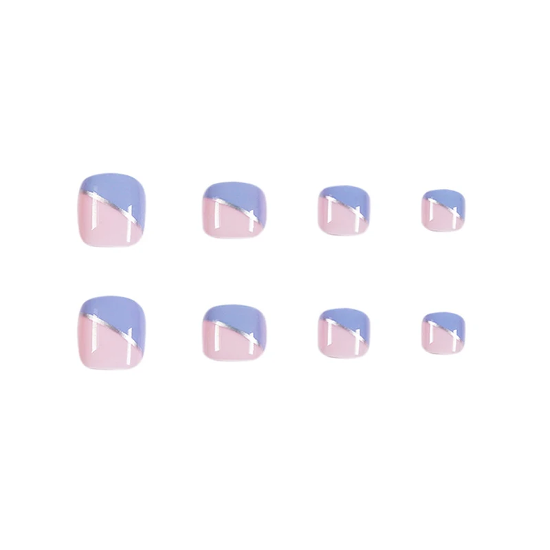 24 Pieces With Glue Acrylic Toe Nails Fake Girls Square Press On Nails For Foot Articficial Candy Macaron Color False Toenails