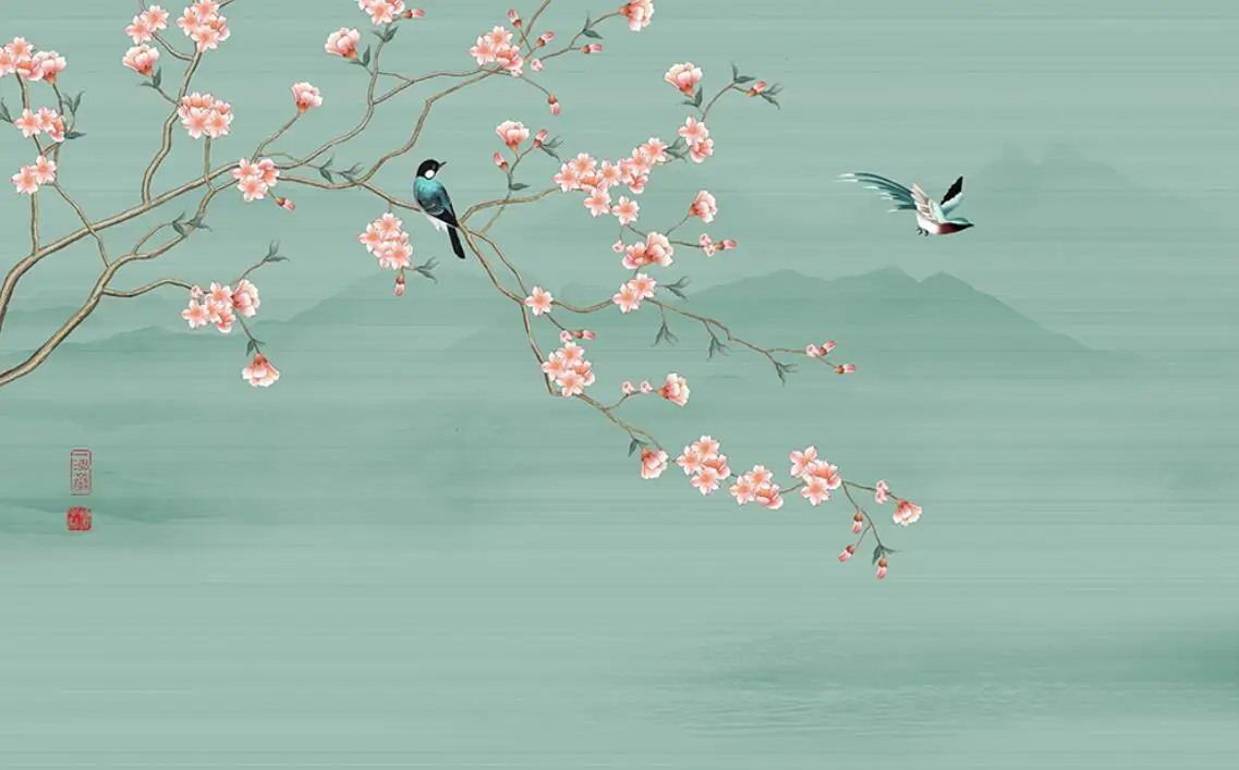 Op maat gemaakte fotobehang voor de woonkamer Bloemen- en vogelpruimenbehang 3D-behang papel de pared home decor