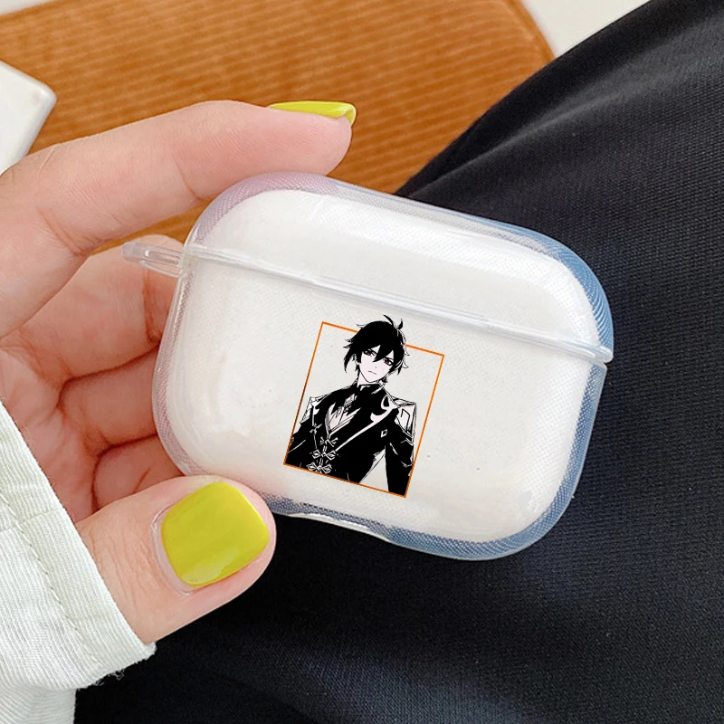 Genshin Impact Cartoon etui na słuchawki dla Airpods Pro śliczne bezprzewodowe słuchawki z Bluetooth obejmuje miękkie etui TPU wyczyść Capa Coque