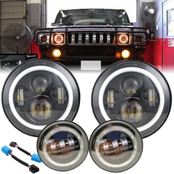 Luces antiniebla de anillo de Halo blanco DRL para Hummer H2, Healight Led redondo de 7 pulgadas, accesorios de coche, 2003-2009