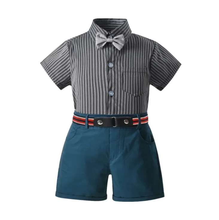 

2021 New Summer Boy's Suit Bowtie Striped Boys 4-piece Suit Set /Boy Performance Suit 3363