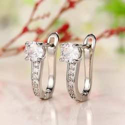 Huitan U Hoop Earrings Trend Crystal Cubic Zirconia Ear Circle Earrings for Women Simple Design Versatile Lady's Fashion Jewelry
