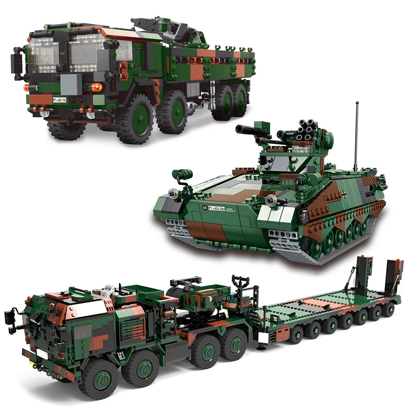 The German Military High-Tech Weapon Army Weasel Infantry Fox Reconnaissance Vehicle MAN KAT1 8x8 Building Blocks Bricks Toys