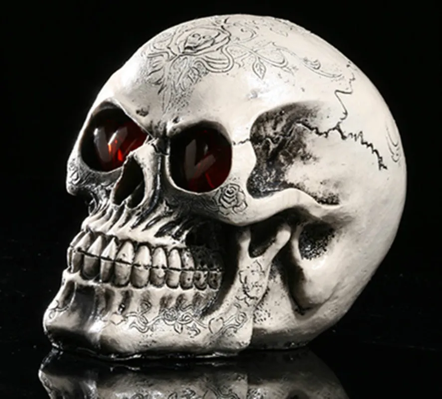 Led Human Shape Skeleton Head Homosapiens Skull Statue Figurine Demon Evil Home Decoration Accessories Halloween Scary Party
