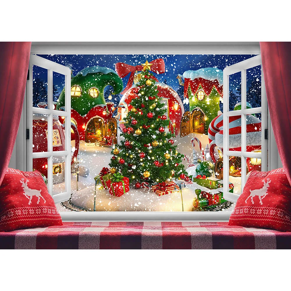モクシカ クリスマスツリー 写真撮影背景 冬の窓の家の装飾 家族パーティー 子供 キッズ ポートレート写真