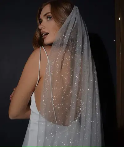 Long Golden Bridal Veil with Sequins TOPQUEEN