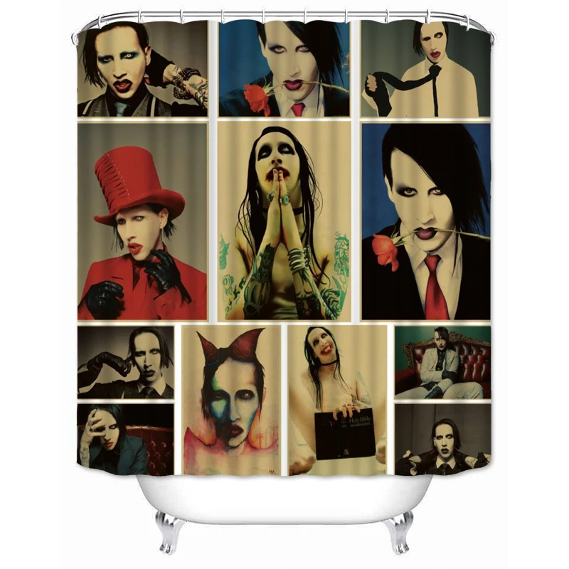 Musife Custom Marilyn Manson Shower Curtain Cartoon Waterproof Polyester Fabric Bathroom With Hooks DIY Home Decor