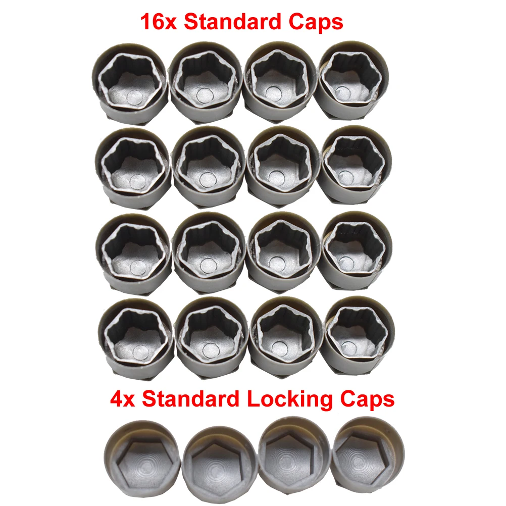 20pcs Wheel Lug Nut Cover Caps 25mm Water Proof w/ Dismantle Tool Grey For Audi A1 A2 A3 A4 A5 A6 A7 A8 Wheel Bolt Screw Cover