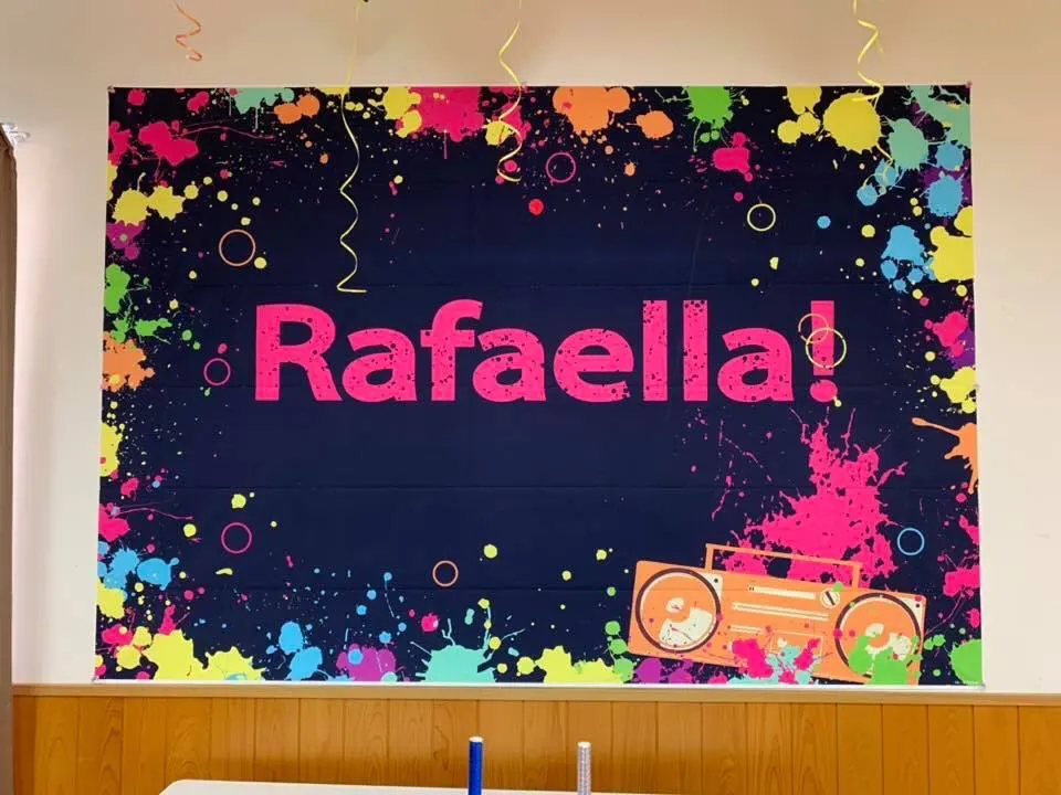 Mocluckaglow – toile de fond de fête néon, arrière-plan de photographie let's Glow Splatter, bannière en vinyle scintillant 7x5 pieds, 105