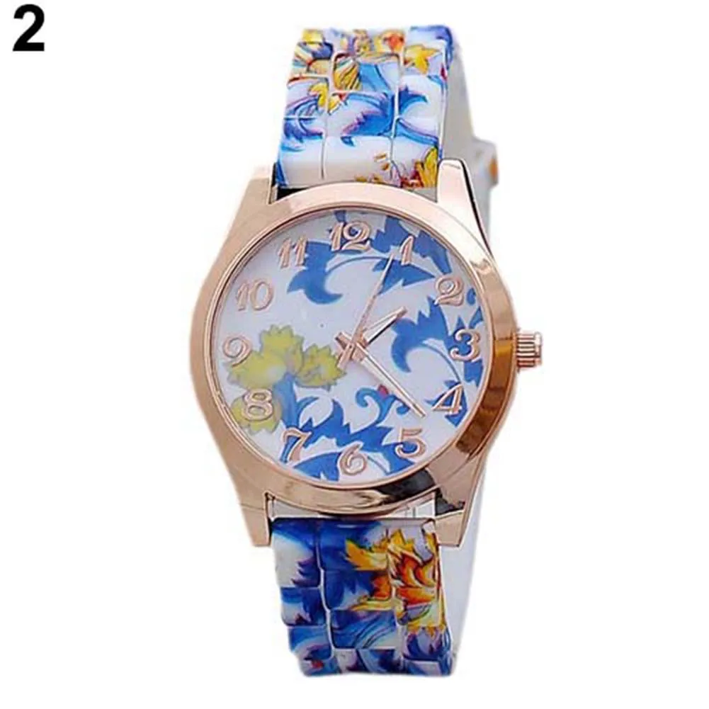 HOT SALES!!! Women Rhinestone Inlaid Flower Round Dial Faux  display picture 3