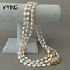 Y·YING 20' 3 Rows Cultured Baroque Pearl Necklace Keshi Pearl Gold Color Plated Connector Chokers Luxury Wedding for Women 2
