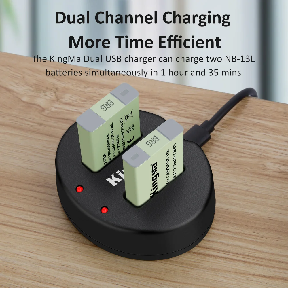 Kingma NB-13Lバッテリー用デュアルusb充電器キヤノンSX720HS SX620 SX730 G7X2 G7X3 G5X G9X G9X2 G1X3 G1マークiii NB13Lバッテリー