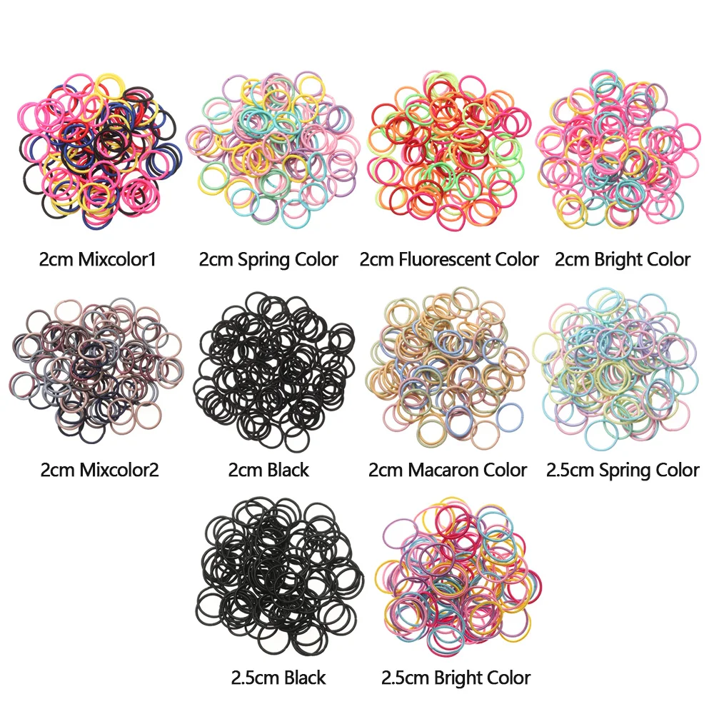 100pcs/lot 2CM Hair Accessories Girls Rubber Bands Scrunchy Elastic Hair Bands Kids Baby Headband Decorations Ties Gum for Hair