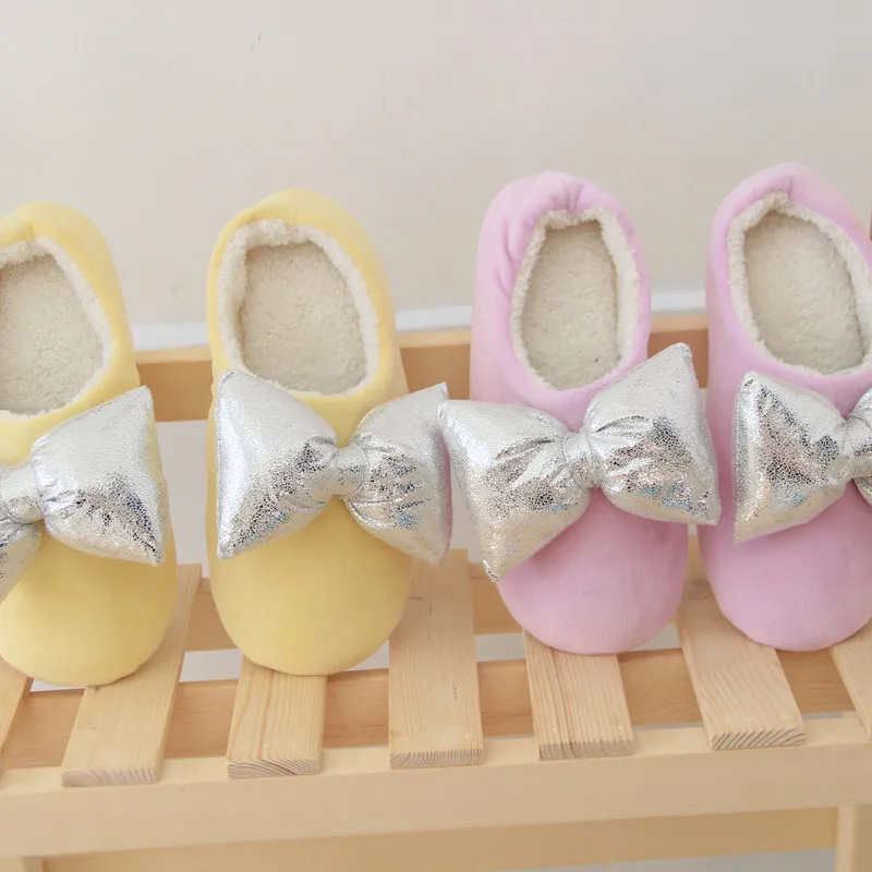 Multi color beautiful three-dimensional bow floor anti slip thermal household women's slippers