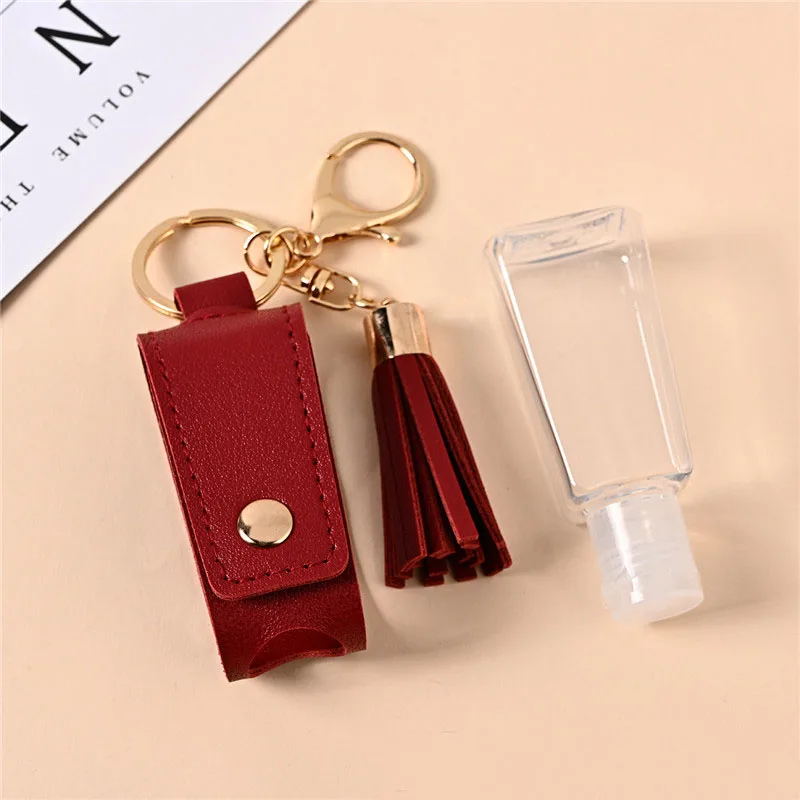 30ml Leather Case Keychain Free Hand Sanitizer Case Mini Disinfectant Hands Portable Hydroalcoholic Gel Empty Bottle For Travel