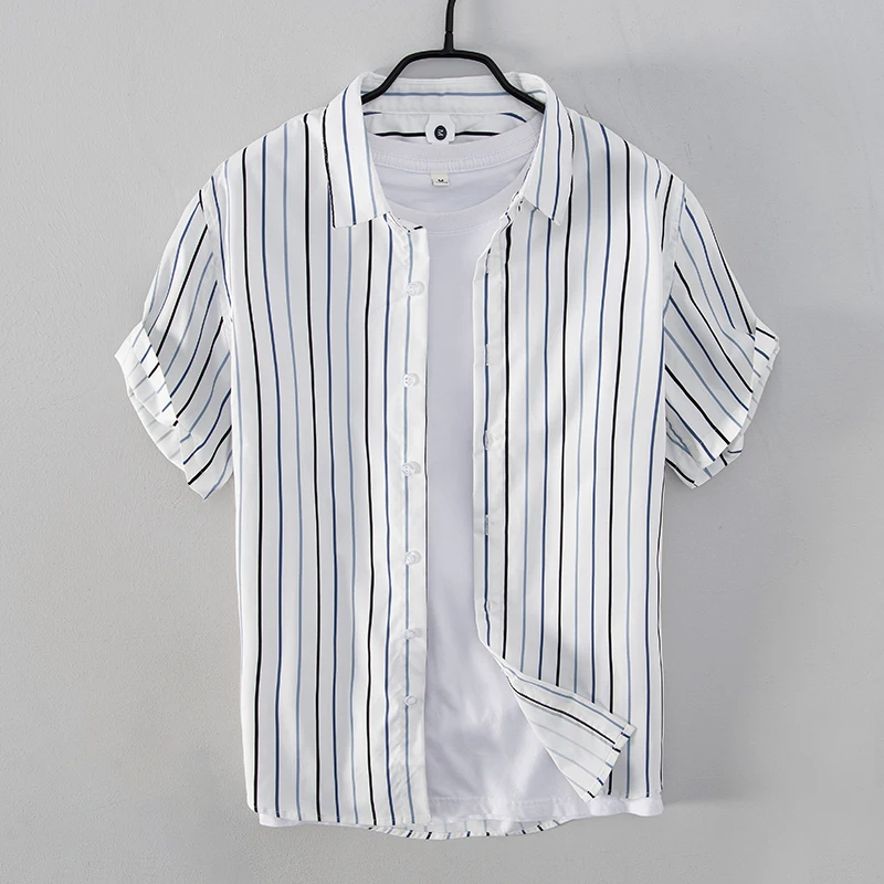 

New style short-sleeved casual stripe shirts men fashion summer comfortable shirt for men camisa chemise tops mens clothing