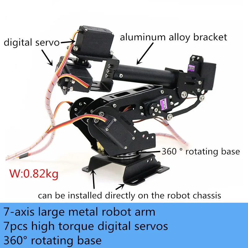 

Large 7-Axis Metal Robot Arm/Manipulator 7pcs High Torque Digital Servo 7DOF Robotic Platform 360° Ratating Base DIY Education