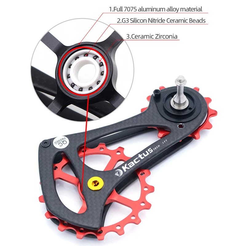 Bicycle Rear Derailleur Pulley 17TSR(12T+17T) Narrow-Wide Tooth Carbon Fiber Cage Ceramic Bearing Fit for SRAM RIVAL FORCE RED