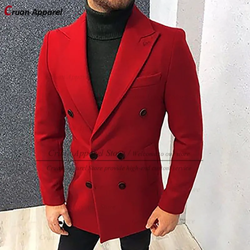 

(One Blazer) Double Breasted Mens Blazer Tailor-made Peak Lapel Fashion Business Gentleman Suit Jacket Formal Slim fit Men Coat