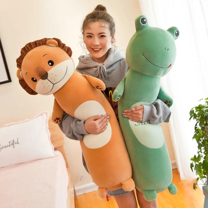 55-110cm Large Size Cute Frog Plush Toys Stuffed Pillow Soft Long Animal Dolls Lion Monkey Cushion Baby Kids Birthday Gift