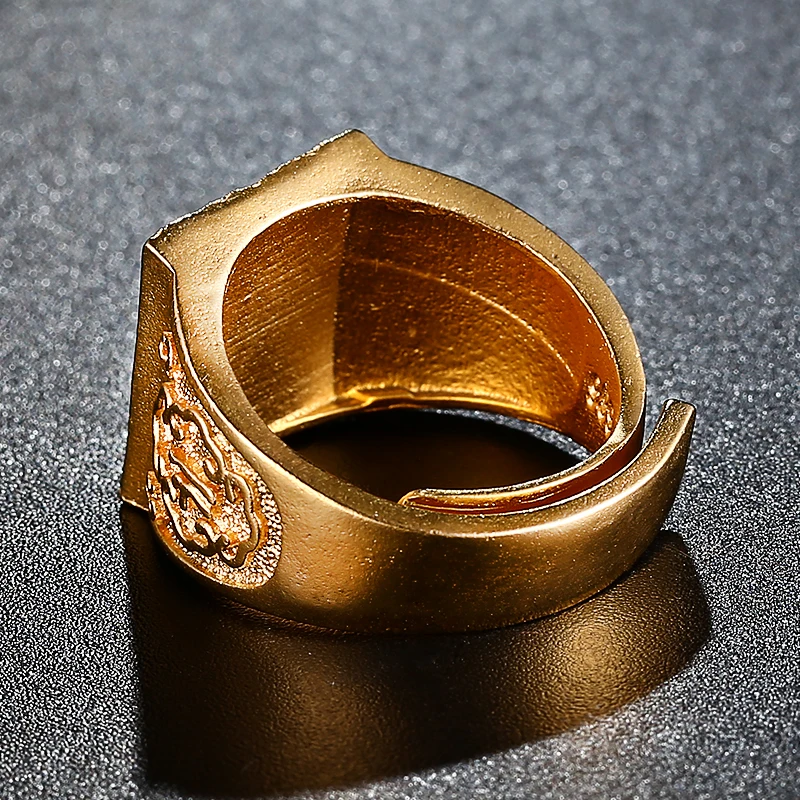 Chinese Style Dragon Ring For Men Resizeable Punk Gold Color Ring