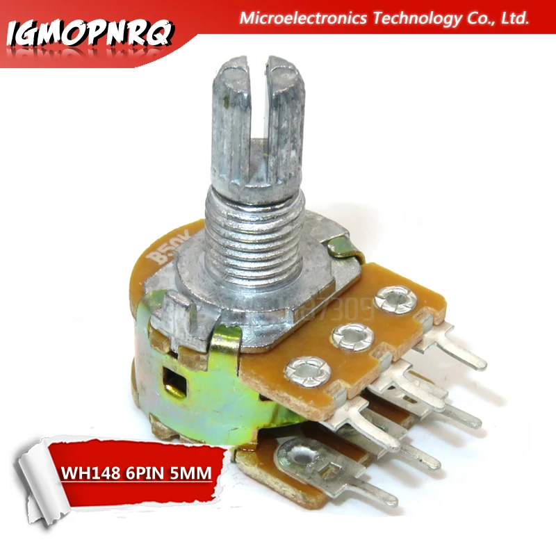 100pcs WH148 B1K B2K B5K B10K B20K B50K B100K B500K 6Pin Shaft  Amplifier Dual Stereo Potentiometer 1K 2K 5K 10K 50K 100K 500K