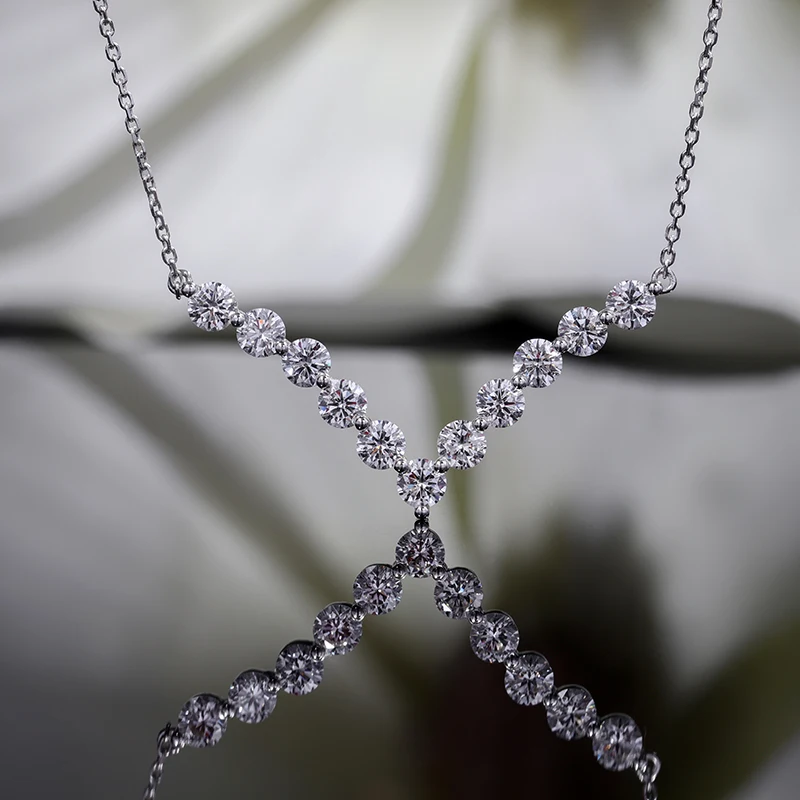 Novas jóias de luxo 18k pingentes de ouro branco moda jóias corte redondo 3.9mm laboratório cultivado diamante colar corrente de noivado para mulher