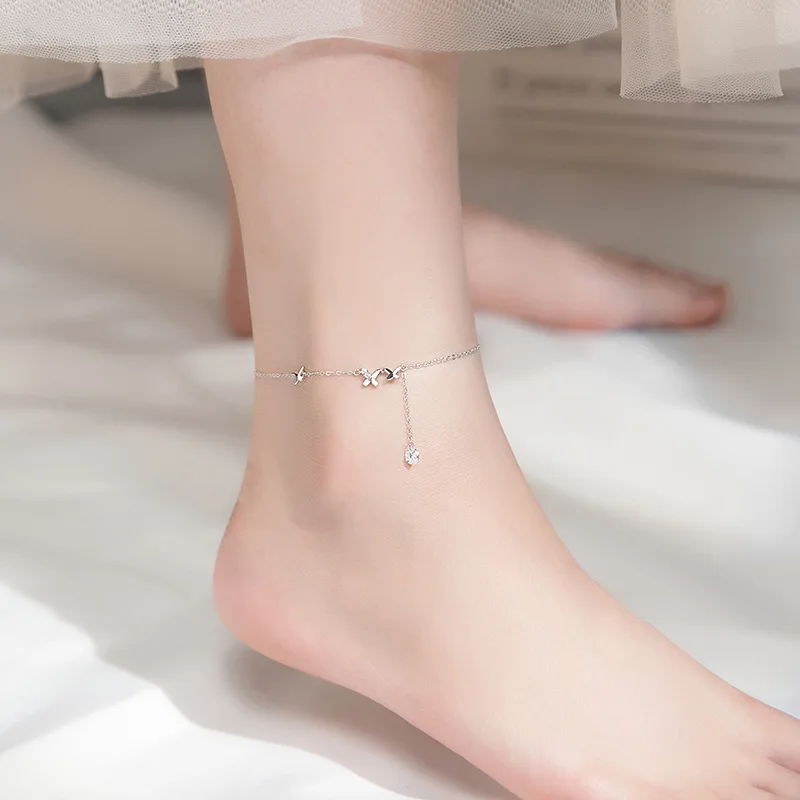 

MIQIAO Butterfly Anklet For Women Bracelet On The Leg Chain Ornament 925 Sterling Silver Summer Fashion Round Diamond Zircon New