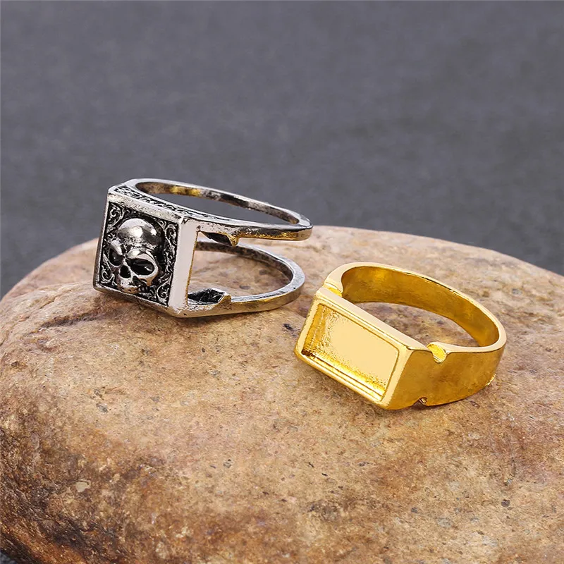 Punk Vintage Two Tone Gothic Skull Lion Men\'s Ring Secret Compartment Skeleton Biker Rings for Women Men Unique Bar Jewelry