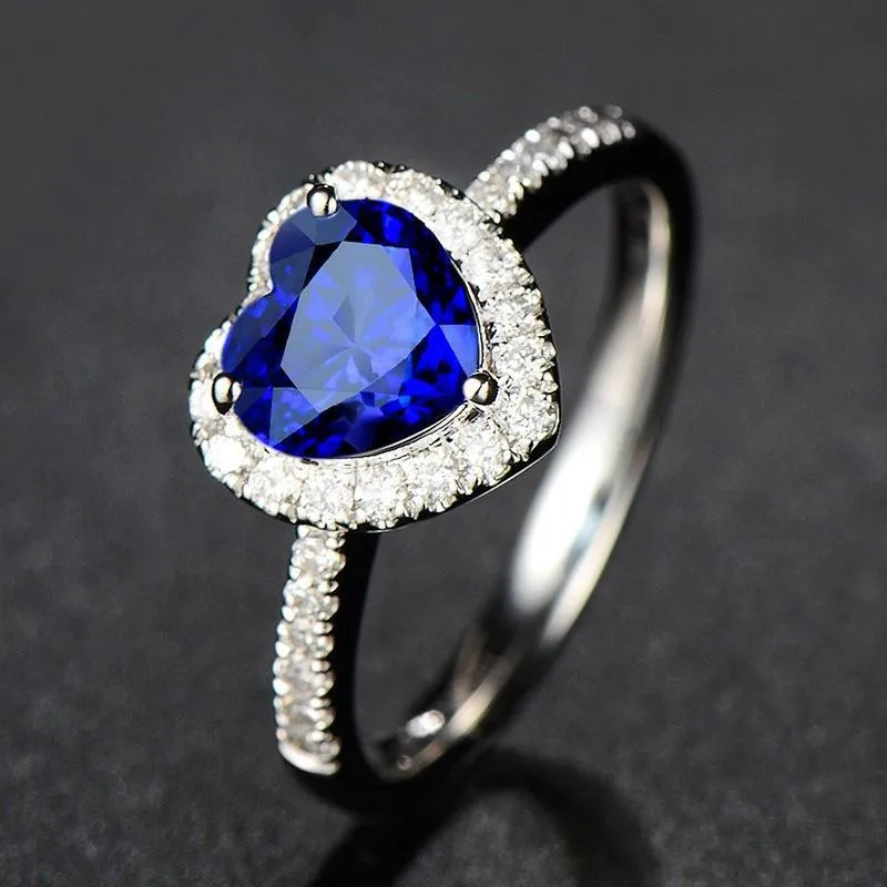 CC Rings For Women Silver Color Blue Heart Zirconia Trendy Jewelry Bridal Wedding Engagement Anillos  Drop Shipping CC829