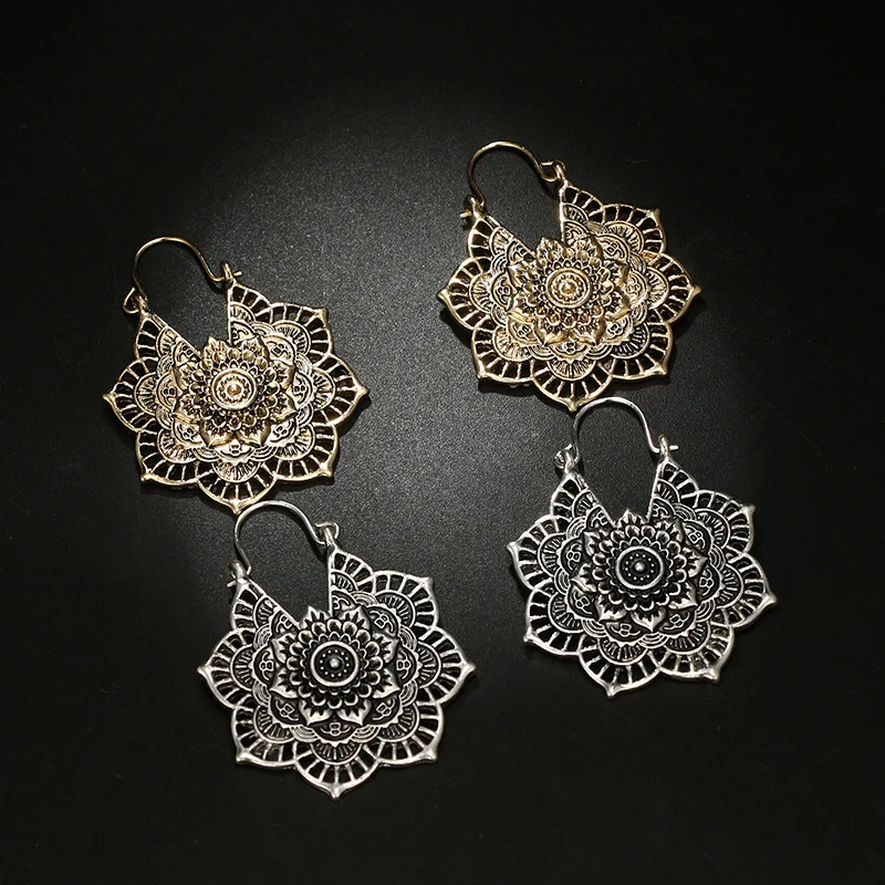 2020 New Femme oorbellen Antique Gypsy Indian Tribal Ethnic Hoop Dangle Mandala Earrings Boho boucle doreille