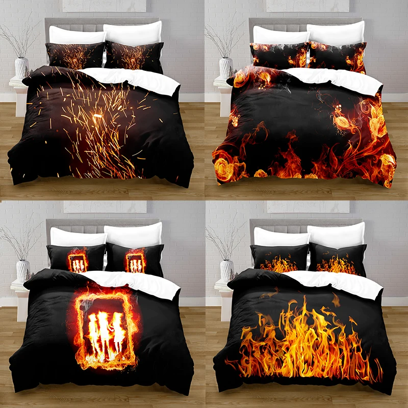 

3D Printing Fire Style Quilt Cover with Pillowcase Bedroom Decoration Queen Size Bedding Bedroom Set King Size Bed