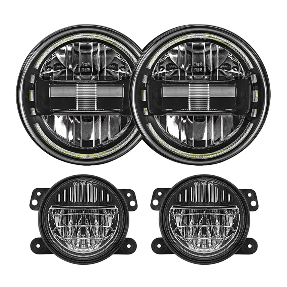 

7-дюймовый светодиодный налобный фонарь, Hi/Low H4 светильник гало, ангельские глазки, светодиодные фары, 4 дюйма, противотуманные фары s для Лада, Нива, городского джипа, Wrangler, внедорожника 4x4