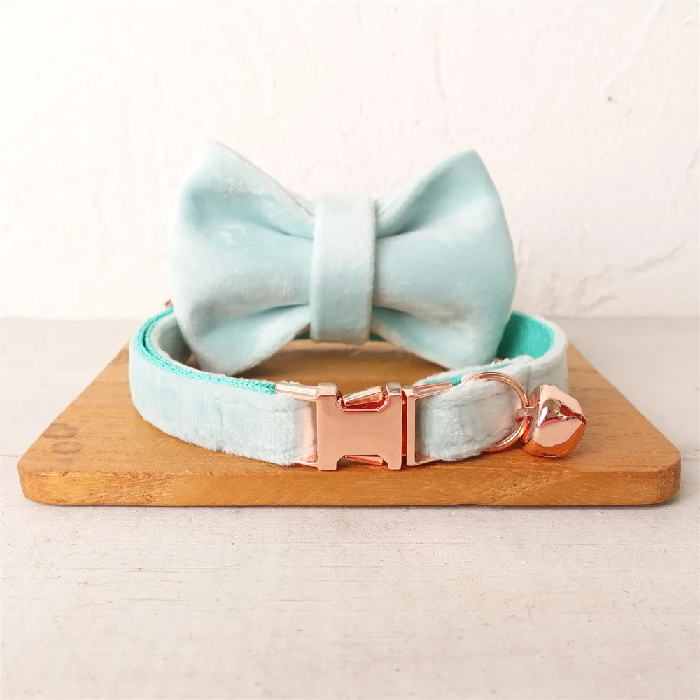 Personalized Collar for Cat Soft Velvet Adjustable Cat Collar with Bell Bowtie Quick Release Rose Gold Metal Buckle Cat Necklace