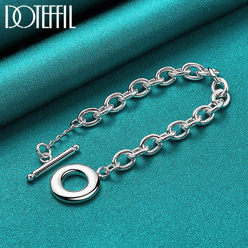 

DOTEFFIL 925 Sterling Silver OT Simple Clasp Bracelet Chain For Woman Man Charm Wedding Engagement Jewelry