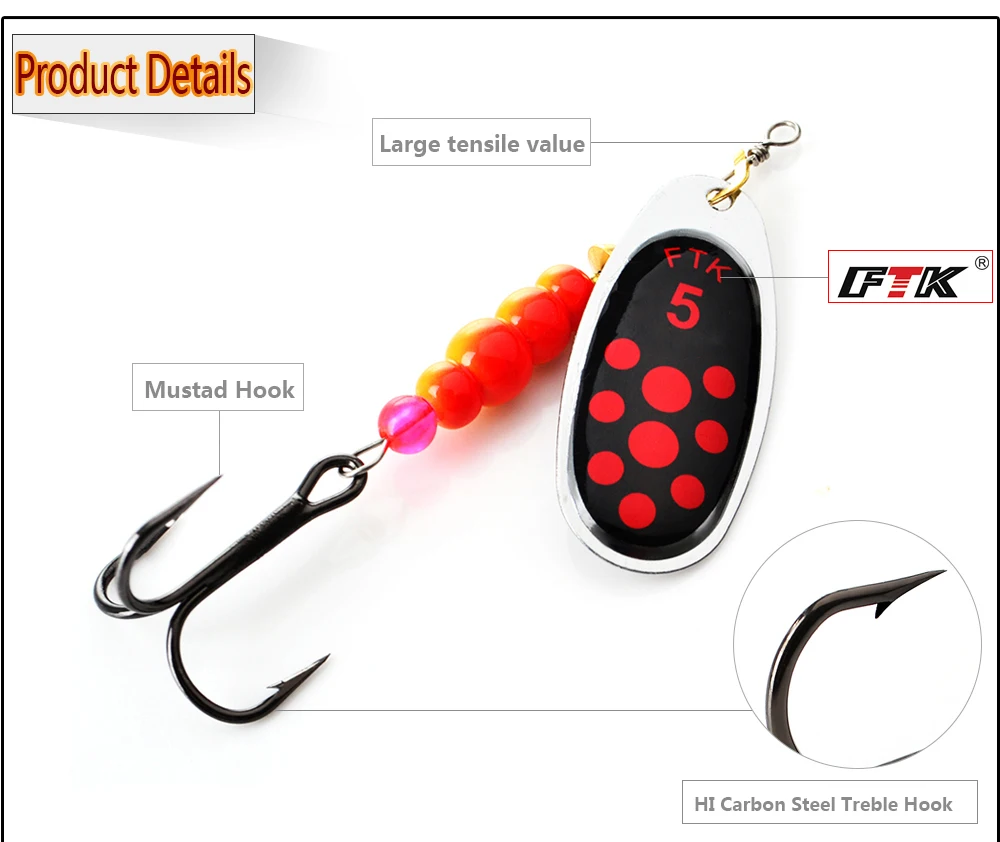 FTK 1 Stück Spinner-Köder 1 # -5 # Angelköder Bass Hard Baits Spoon mit Dreifachhaken für das Köderangeln – Detail 1
