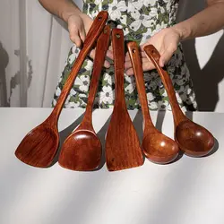 Natural Wood Tableware Spoon Frying Pan Scoop Cooking Utensils Fried Shovel Spatula Kitchen Cooking Tool