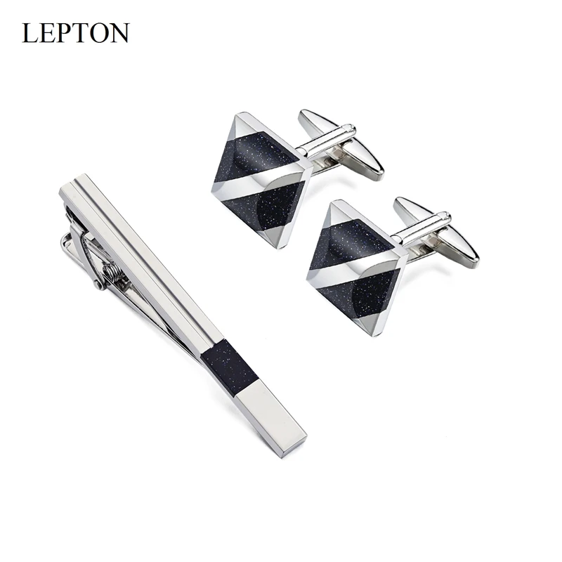 

Lepton Low-key Luxury Star Stone Cuff links for Mens Shirt Cuffs Cufflink High Quality Blue Sandstone Tie Clips Cufflinks Set