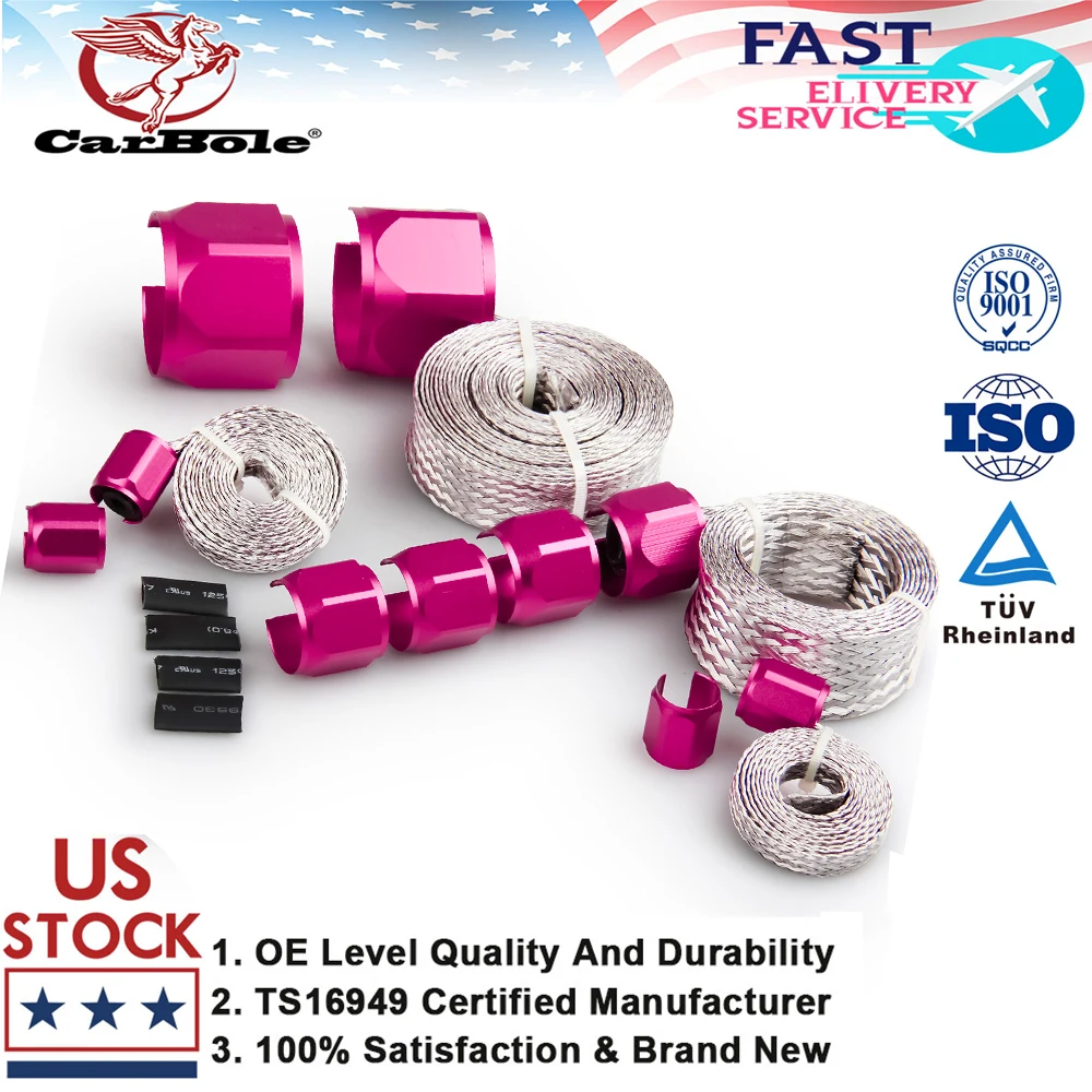 Flex Braid Steel Braided Radiator Heater Hose Line Wire Cover Sleeve RED ENDS Made of durable synthetic tube