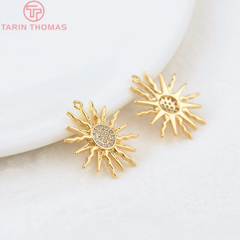 (855)4PCS 16x18MM Loch 1MM 24K Gold Farbe Messing und Zirkon Sonne Charms Anhänger hohe Qualität Diy Schmuck Erkenntnisse Zubehör – Detail 4