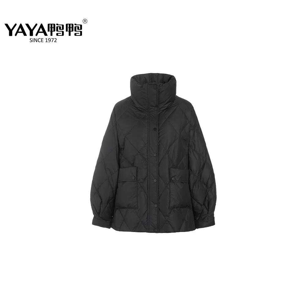 YAYA 2021 Winter Women\'s New Short 90% Puffer Duck Down JacketThick Stand Collar Casual Zipper Button Outerwear Over Padded Coat