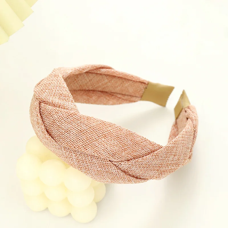 Sommer Neues Stirnband, Elegantes Breitkrempiges Damen-Haarband, Einfaches Einfarbiges Stoff-Kreuzgeflecht-Haarband – Detail 8