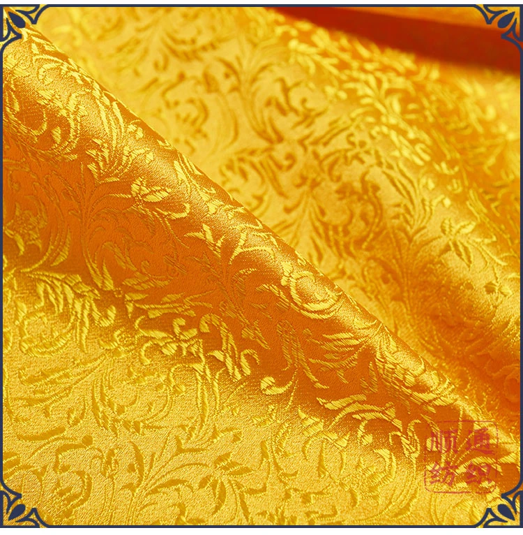 75x50cm yellow floral style damask silk satin brocade jacquard fabric costume upholstery furniture curtain clothing material