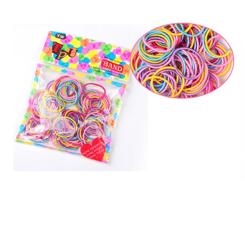 100pcs/Pack Hair Accessories Girls Rubber Bands Scrunchy Elastic Hair Bands Kids Baby Headband Decorations Ties Gum for Hair